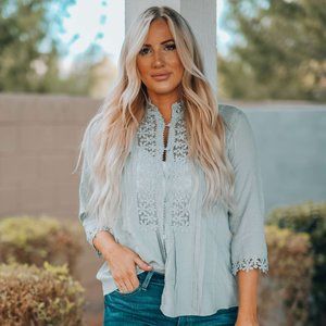 New Grey Lace Button Front Blouse